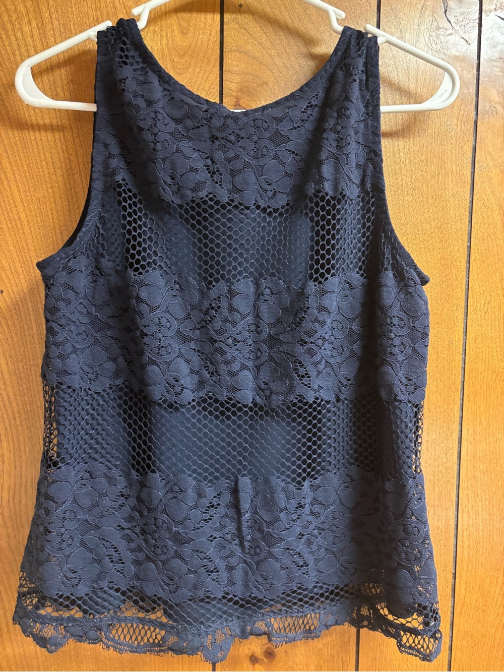 LOFT Navy Lace & Mesh Layered Sleeveless Tank